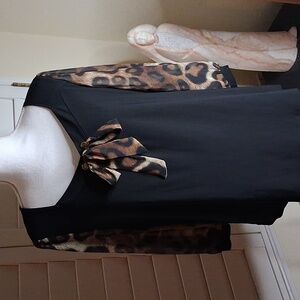 🐆🖤Adele & May Black Polyester Blouse W/Sheer Chita 3/4 Sleeves Size XL